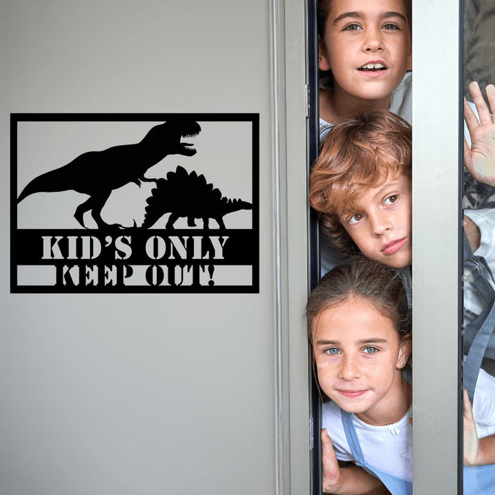 Danger! Dinosaurs Kids Only Keep Out Metal Wall Art
