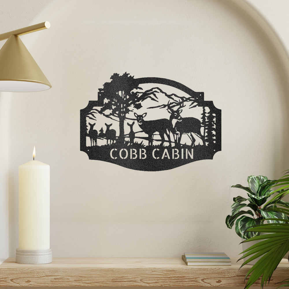 Deer Family Monogram Metal Wall Art Decor