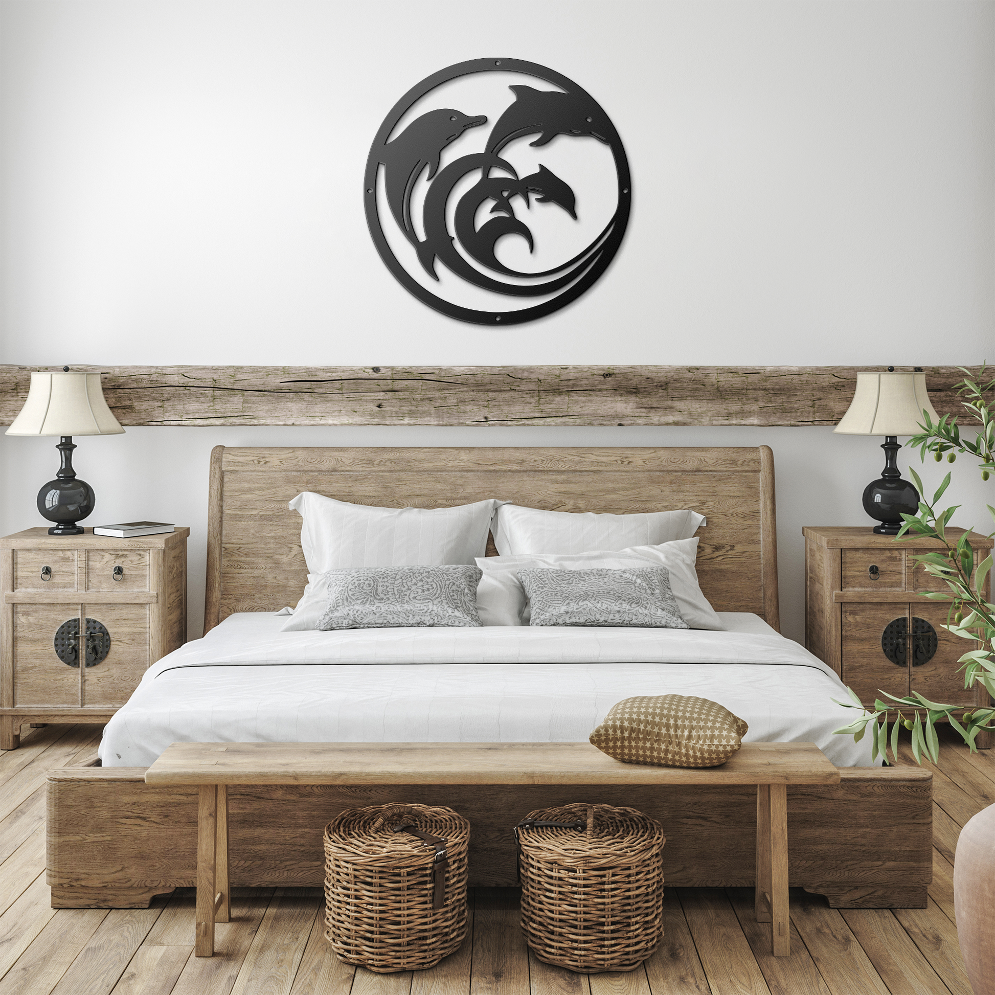 Dolphin_Circle_Metal_Wall_Art_Black_Farmhouse_Bedroom_Mockup.png