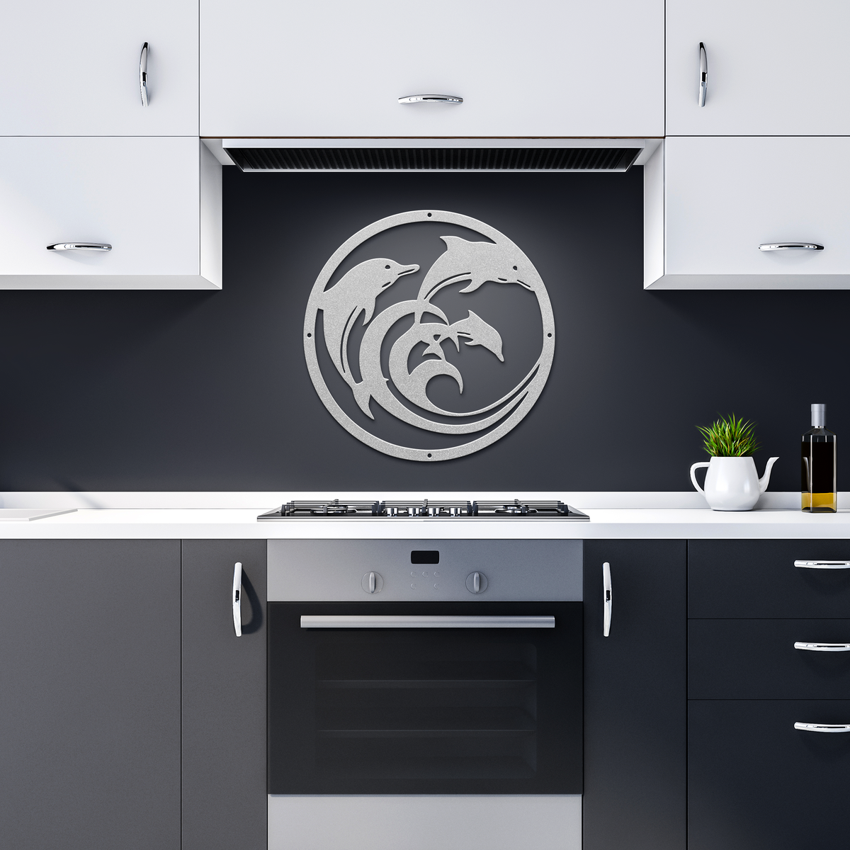 Dolphin_Circle_Metal_Wall_Art_Silver_Dark_Kitchen_Mockup.png