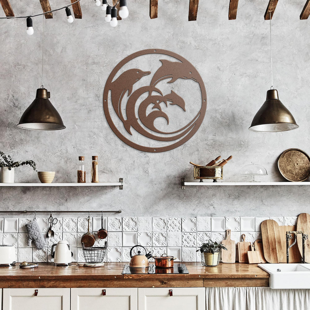 Dolphin_Circle_Metal_Wall_Art_Copper_Rustic_Kitchen_Mockup