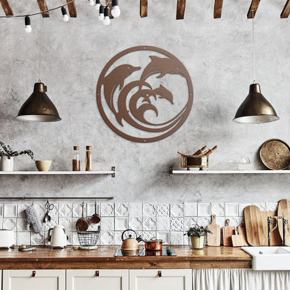 Dolphin_Circle_Metal_Wall_Art_Copper_Rustic_Kitchen_Mockup