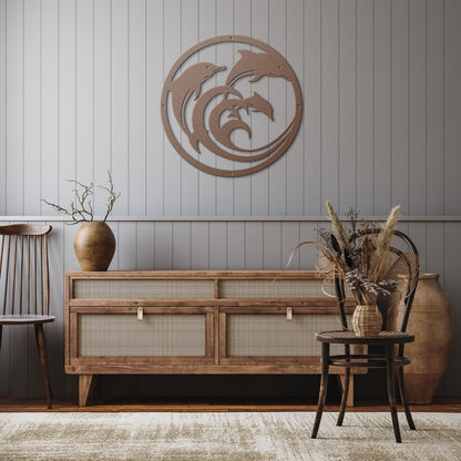 Dolphin_Circle_Metal_Wall_Art_Copper_Rustic_Hallway_Mockup