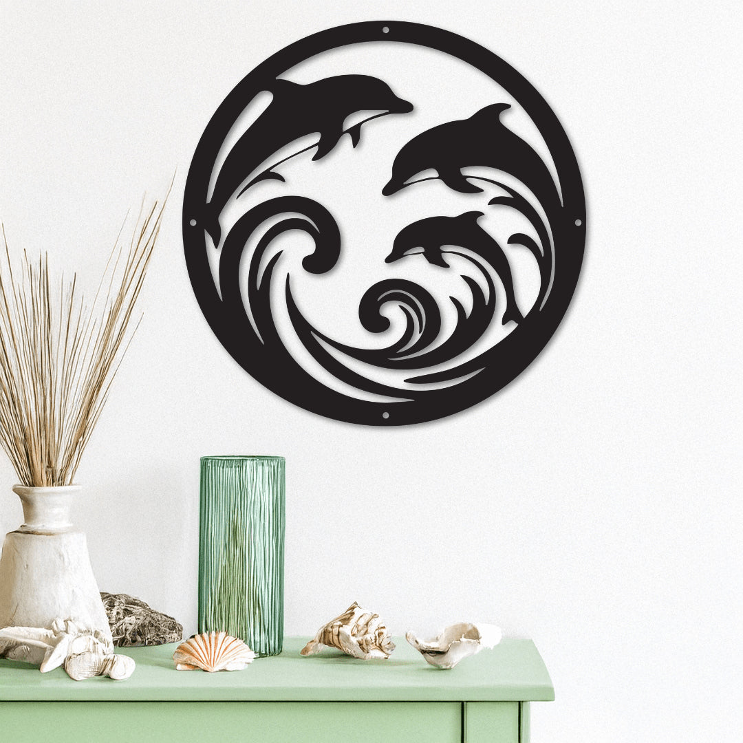 Dolphin Trio Round Metal Decor - Country Proud USA