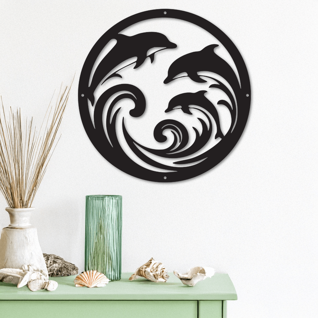 Dolphin Trio Round Metal Decor - Country Proud USA