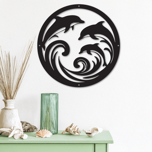 Dolphin Trio Round Metal Wall Art - Country Proud USA