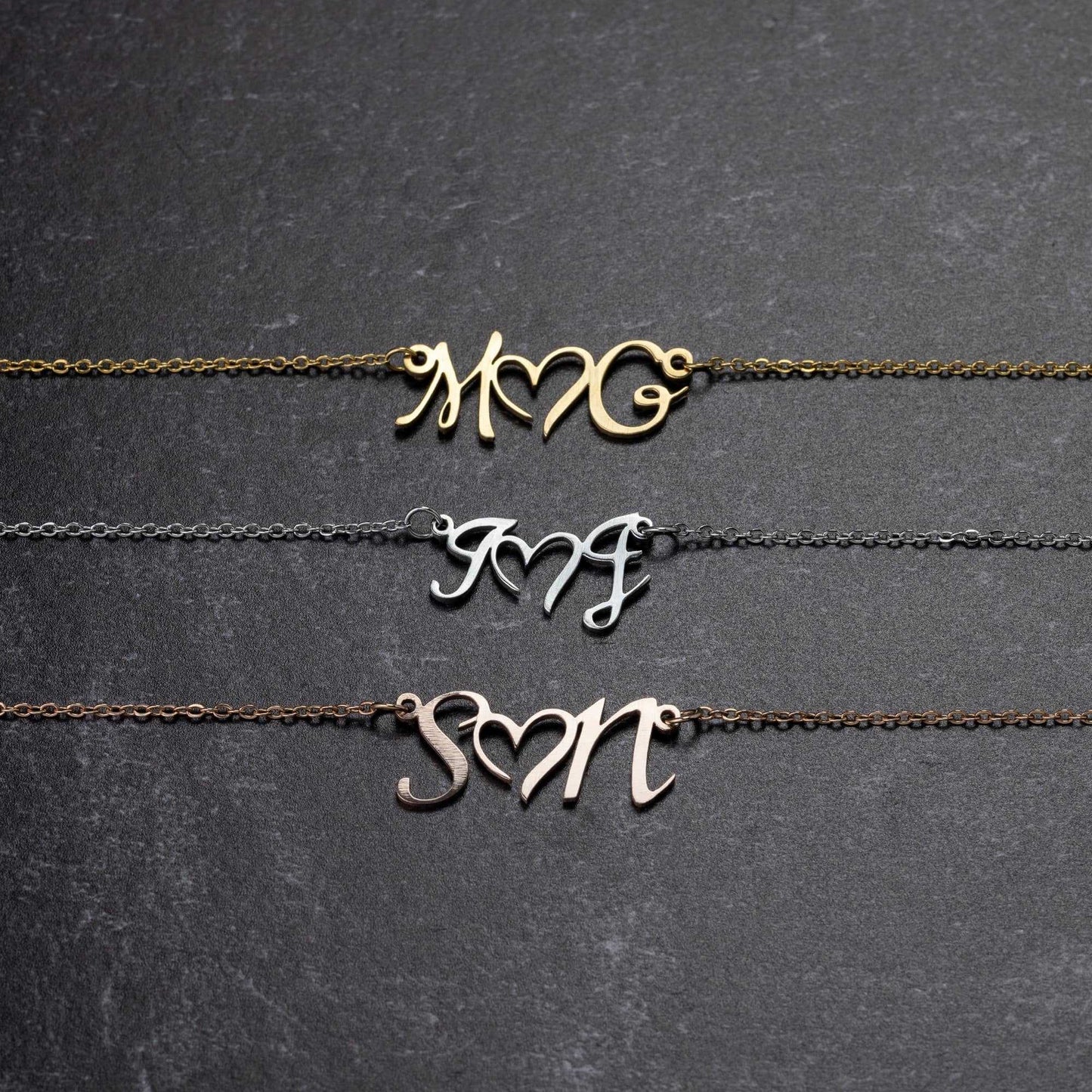 Personalized Double Initial Heart Necklace
