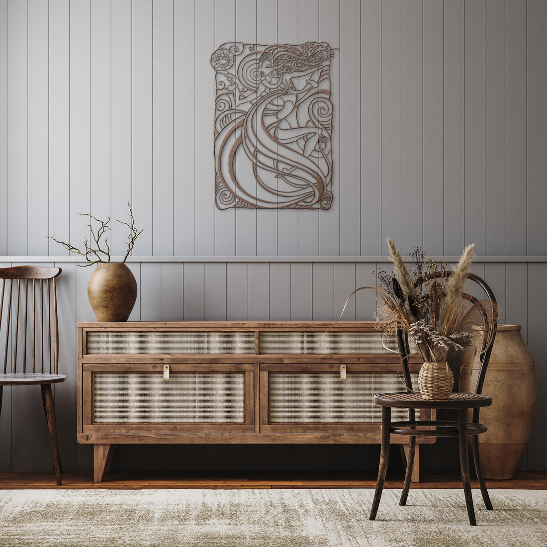 Personalized_Elegant_Mermaid_Metal_Wall__Copper_Rustic_Hallway_Mockup