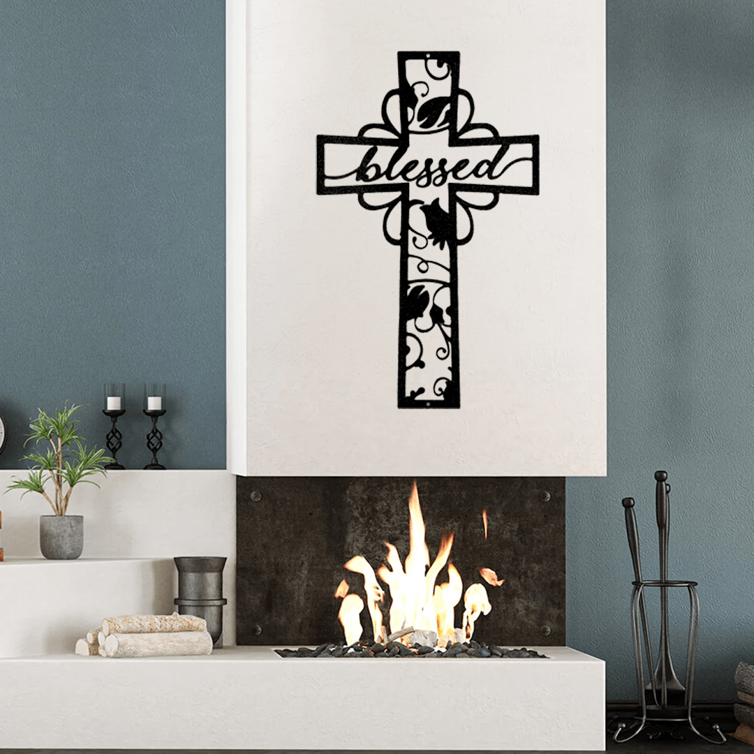 Faith-themed Blessed Cross Metal Wall Art