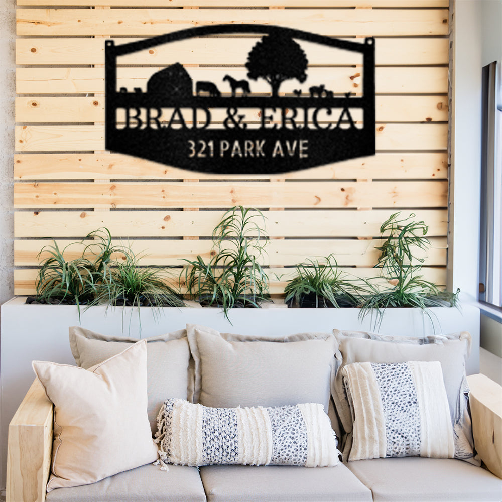 Farm Scene Monogram Metal Wall Art Custom Home Decor