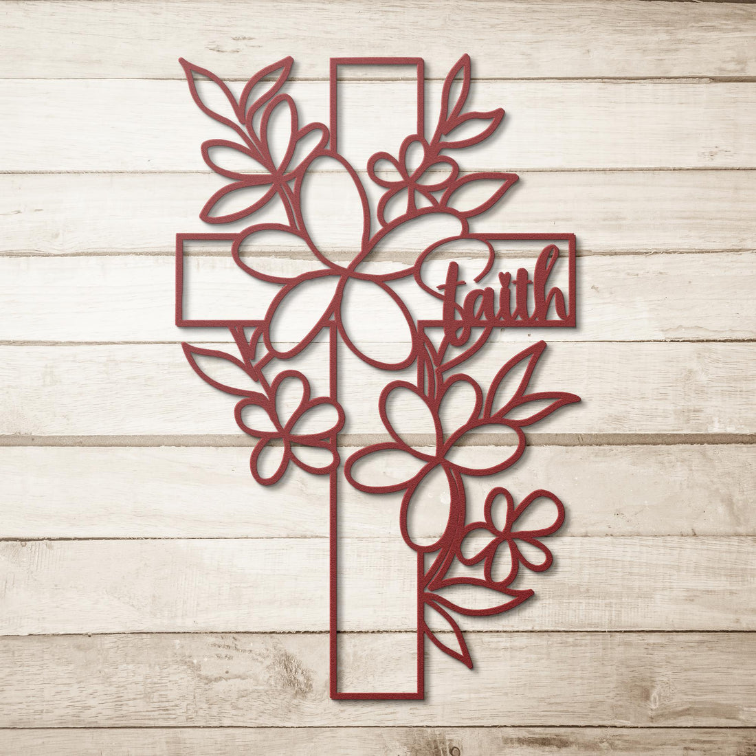 Floral_Faith_Cross_Metal_Wall_Art_Red_Simple_Wood_BKGD_Mockup