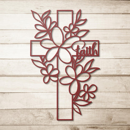 Floral_Faith_Cross_Metal_Wall_Art_Red_Simple_Wood_BKGD_Mockup