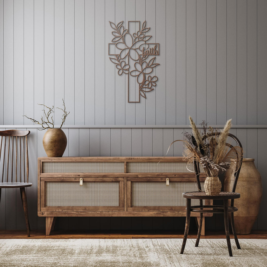 Floral_Faith_Cross_Metal_Wall_Art_Copper_Rustic_Hallway_Mockup