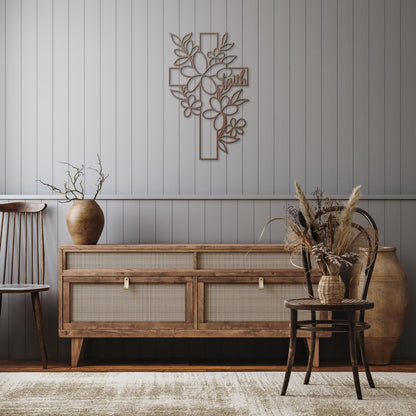 Floral_Faith_Cross_Metal_Wall_Art_Copper_Rustic_Hallway_Mockup