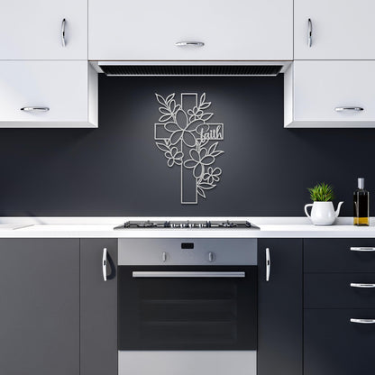 Floral_Faith_Cross_Metal_Wall_Art_Silver_Dark_Kitchen_Mockup