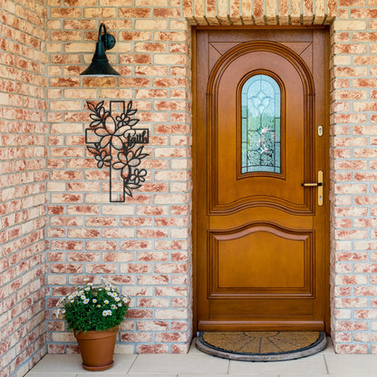 Floral_Faith_Cross_Metal_Wall_Art_Black_Brick_Entrance_Mockup