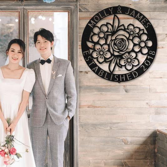 Floral Ring Monogram Metal Wall Art Custom Home Decor