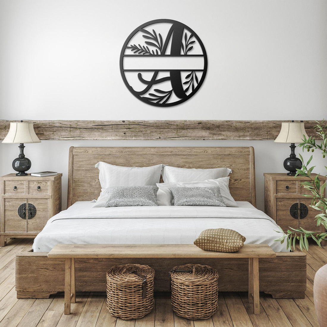 Floral_Split_Letter_A_Initial_and_Name__Black_Farmhouse_Bedroom_Mockup