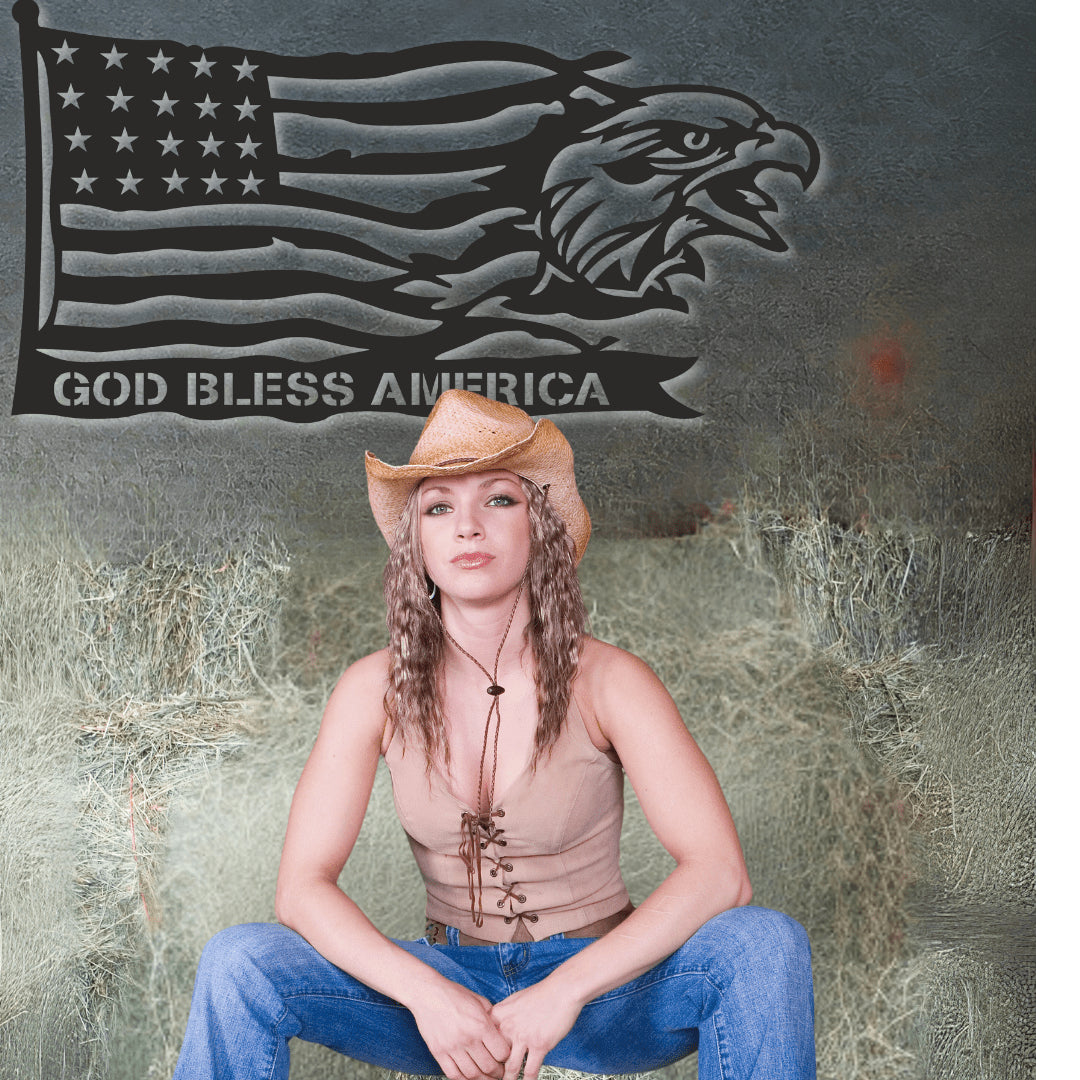 God Bless America Eagle and Flag Metal Wall Art