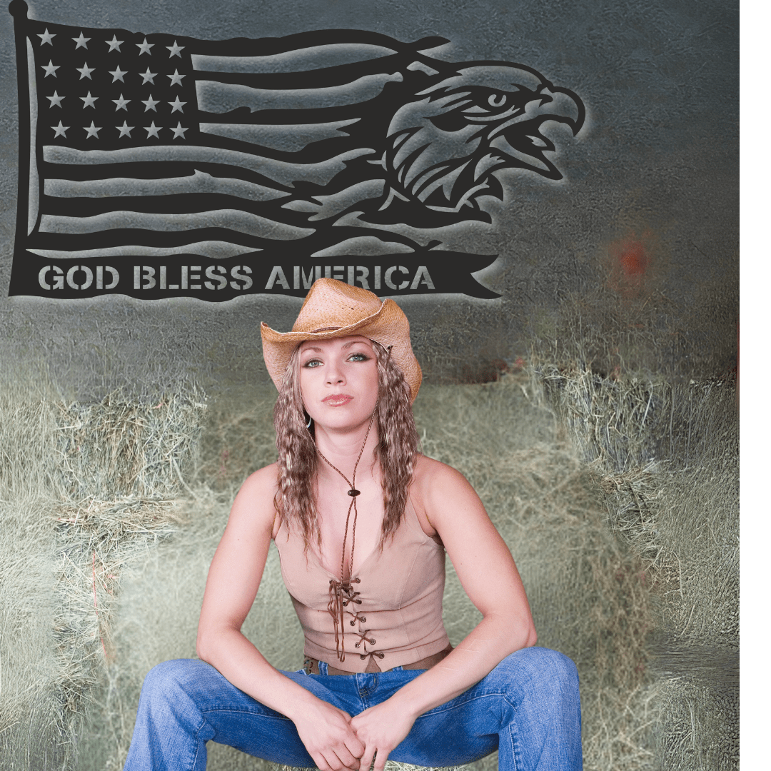 God Bless America Eagle and Flag Metal Wall Art