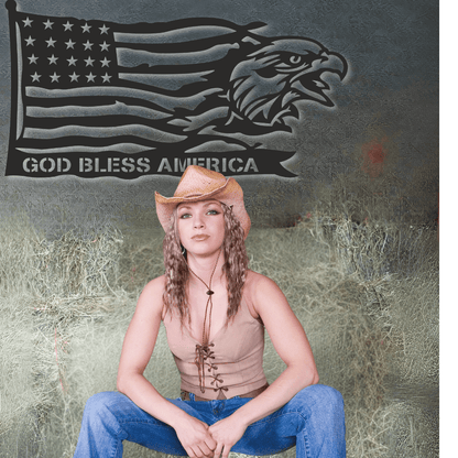God Bless America Eagle and Flag Metal Wall Art