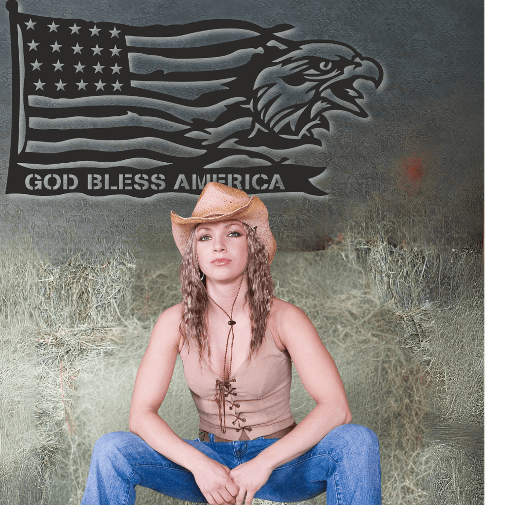 God Bless America Eagle and Flag Metal Wall Art