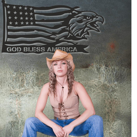 God Bless America Eagle and Flag Metal Wall Art