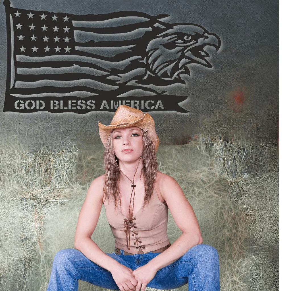 God Bless America Eagle and Flag Metal Wall Art