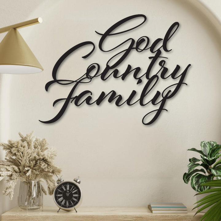 God, Country, Family Metal Script Wall Art - Country Proud USA