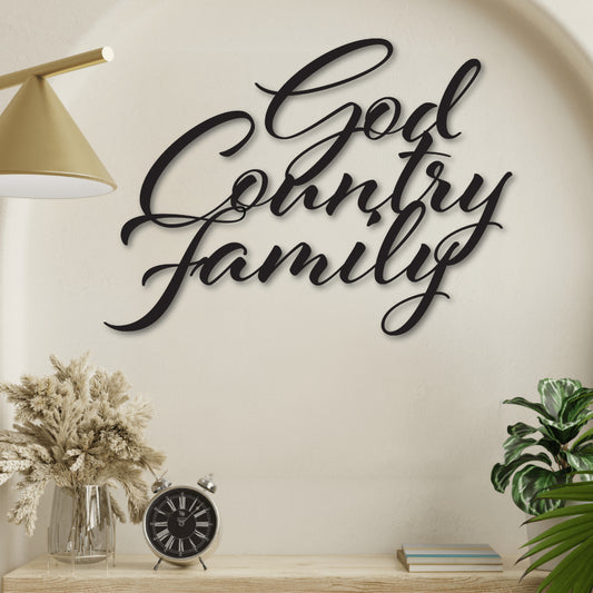 God, Country, Family Metal Script Wall Art - Country Proud USA