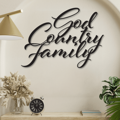 God, Country, Family Metal Script Wall Art - Country Proud USA