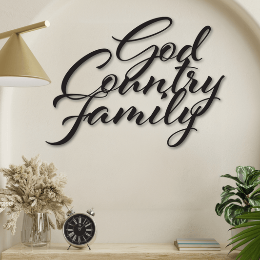 God, Country, Family Metal Script Wall Art