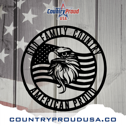 God. Family. Country. America Proud Eagle Horizontal Personalizable Metal Art