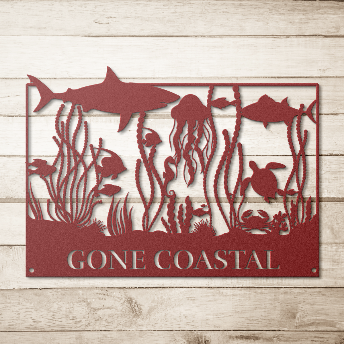 Gone_Coastal_Sealife_Metal_Wall_Art_Red_Simple_Wood_BKGD_Mockup.png