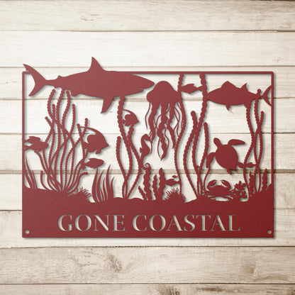 Gone_Coastal_Sealife_Metal_Wall_Art_Red_Simple_Wood_BKGD_Mockup