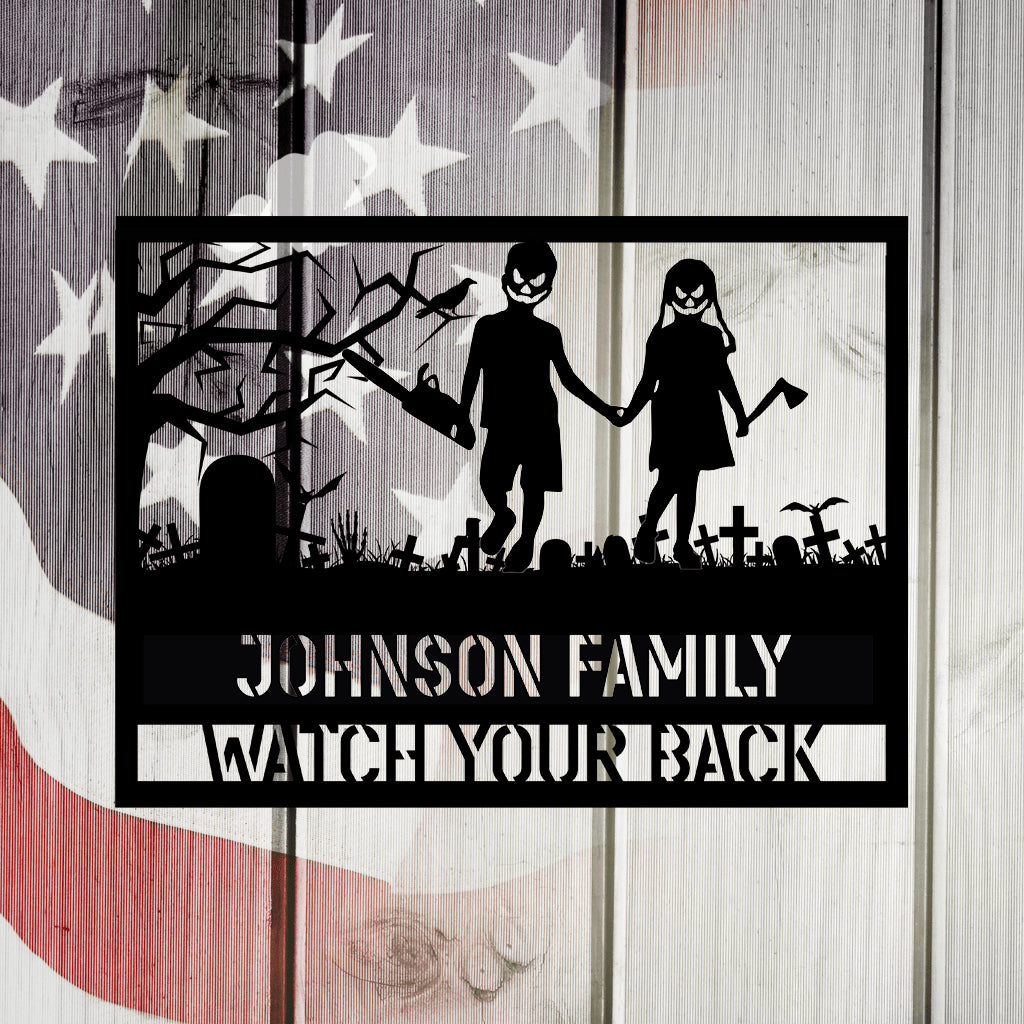 Halloween Zombies Family Name Metal Wall Art