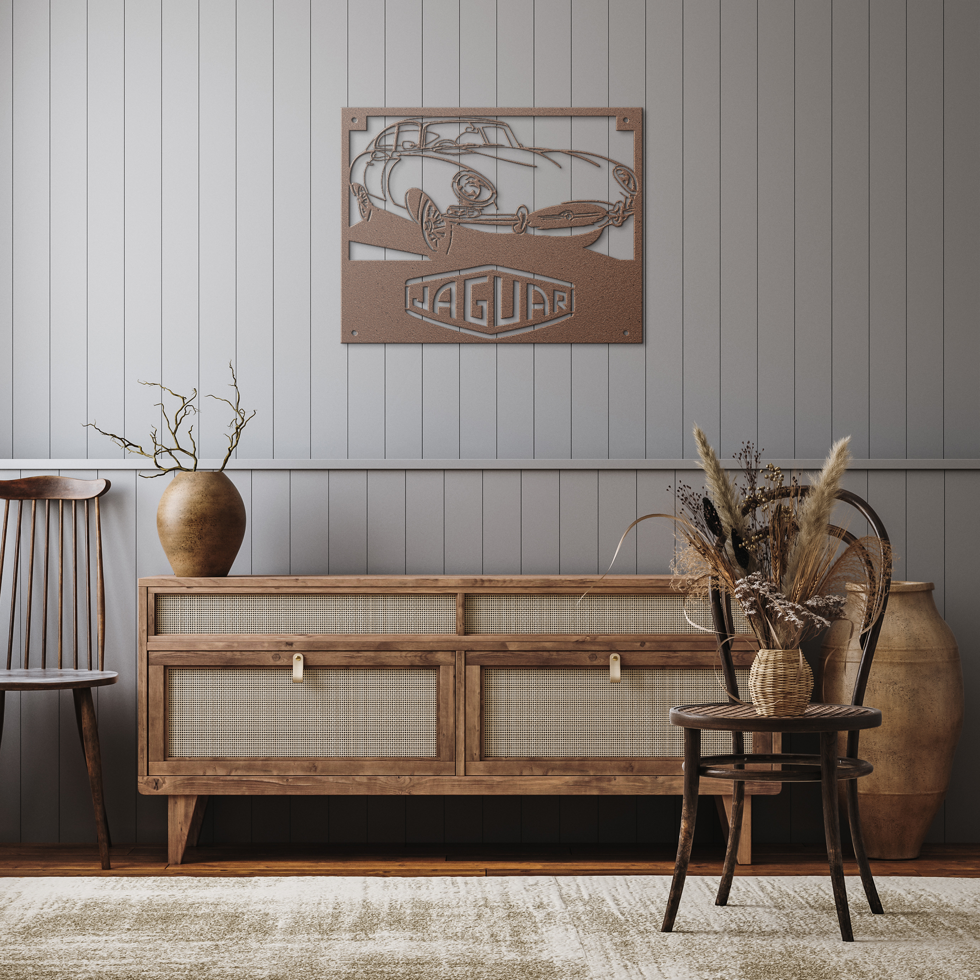 Jaguar_XKE_Coupe_Metal_Wall_Art_Copper_Rustic_Hallway_Mockup.png