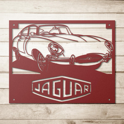 Jaguar_XKE_Coupe_Metal_Wall_Art_Red_Simple_Wood_BKGD_Mockup