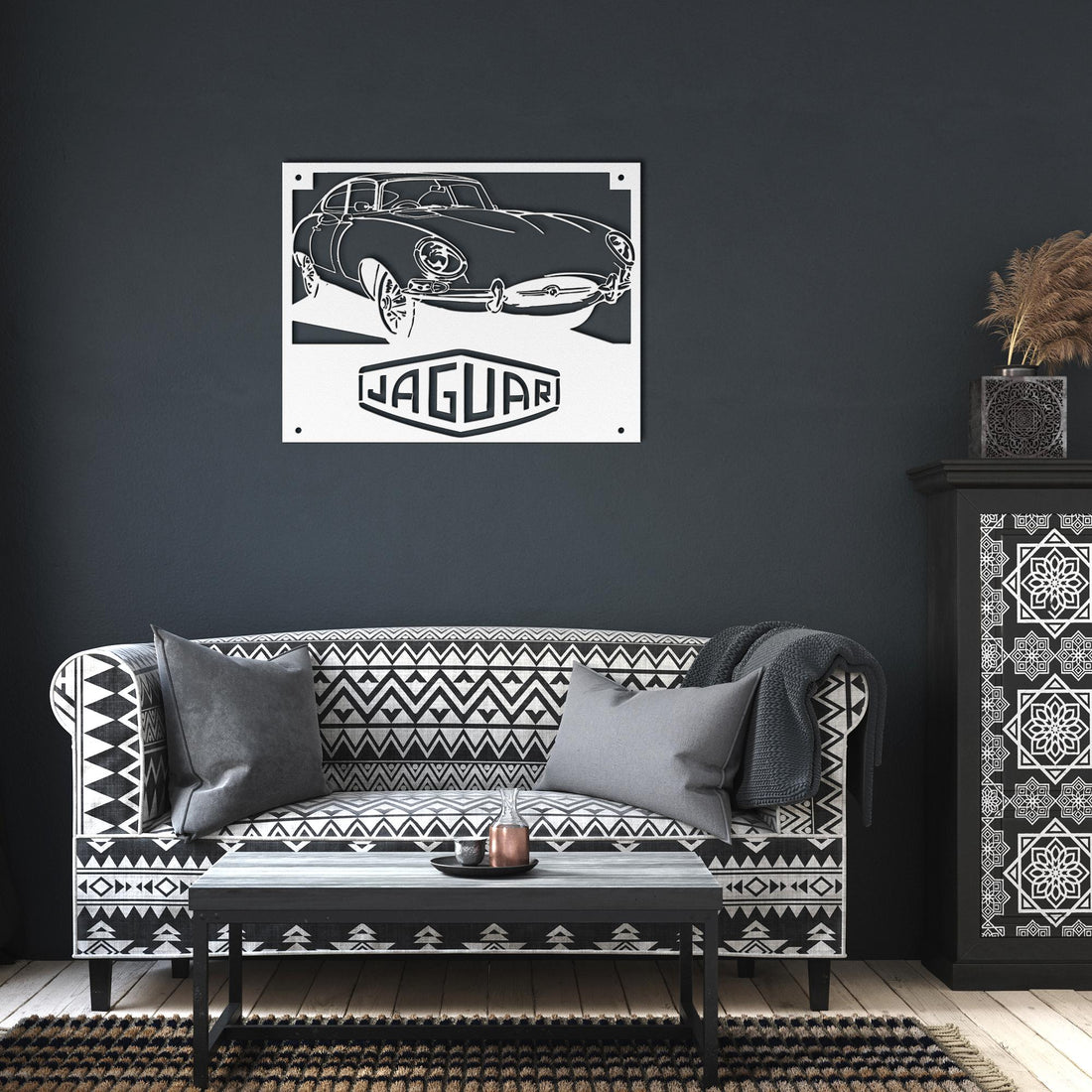 Jaguar_XKE_Coupe_Metal_Wall_Art_White_Dark_Living_Room_Mockup