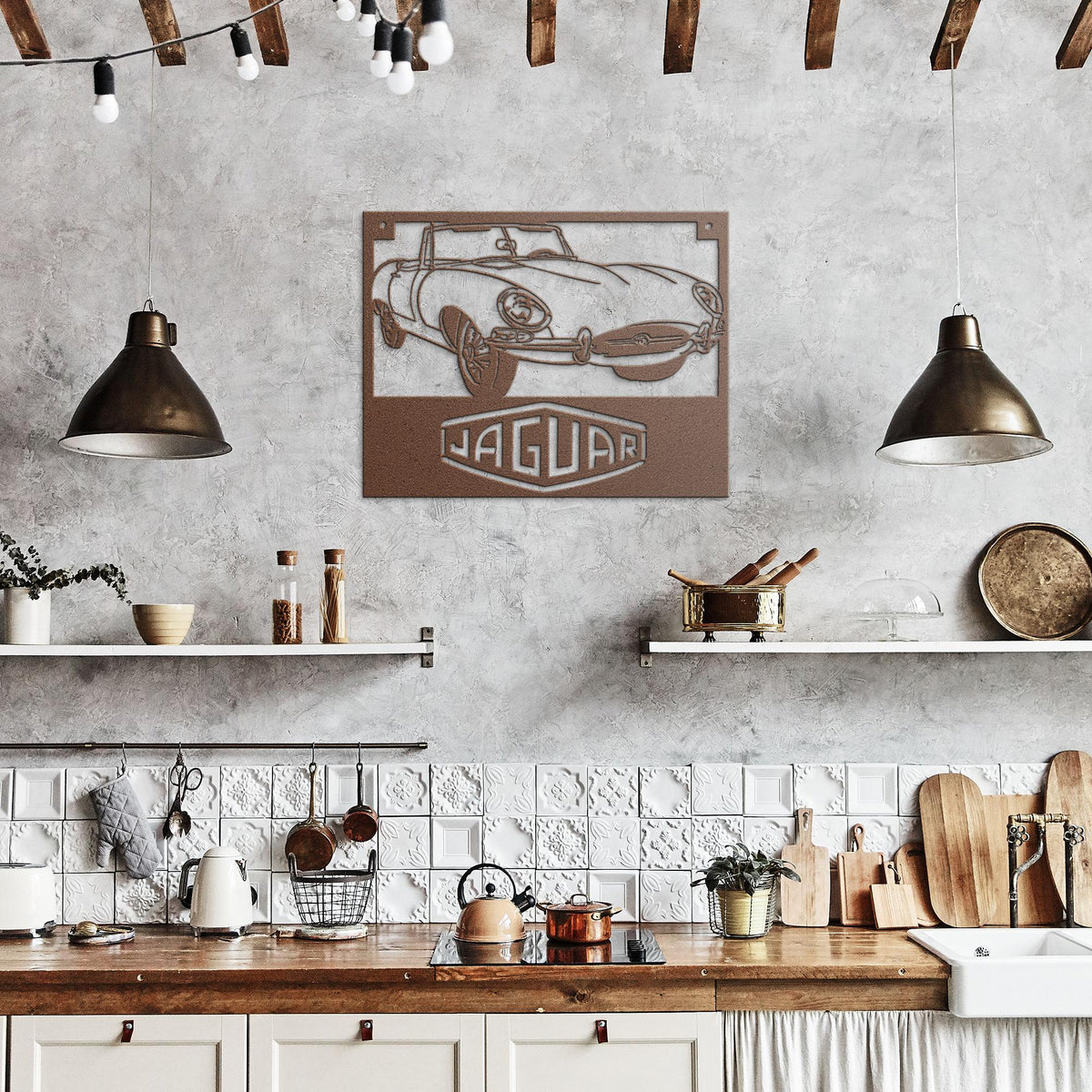 Jaguar_XKE_Roadster_Metal_Wall_Art_Copper_Rustic_Kitchen_Mockup