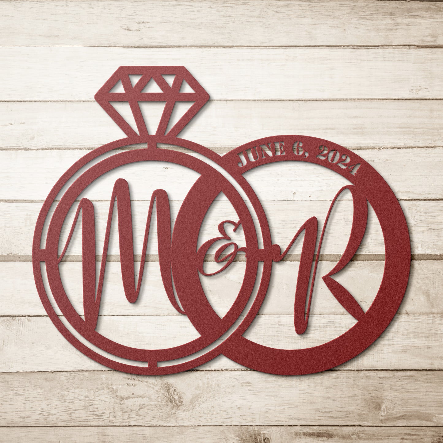 Joined Wedding Rings & Date Metal Wall Art