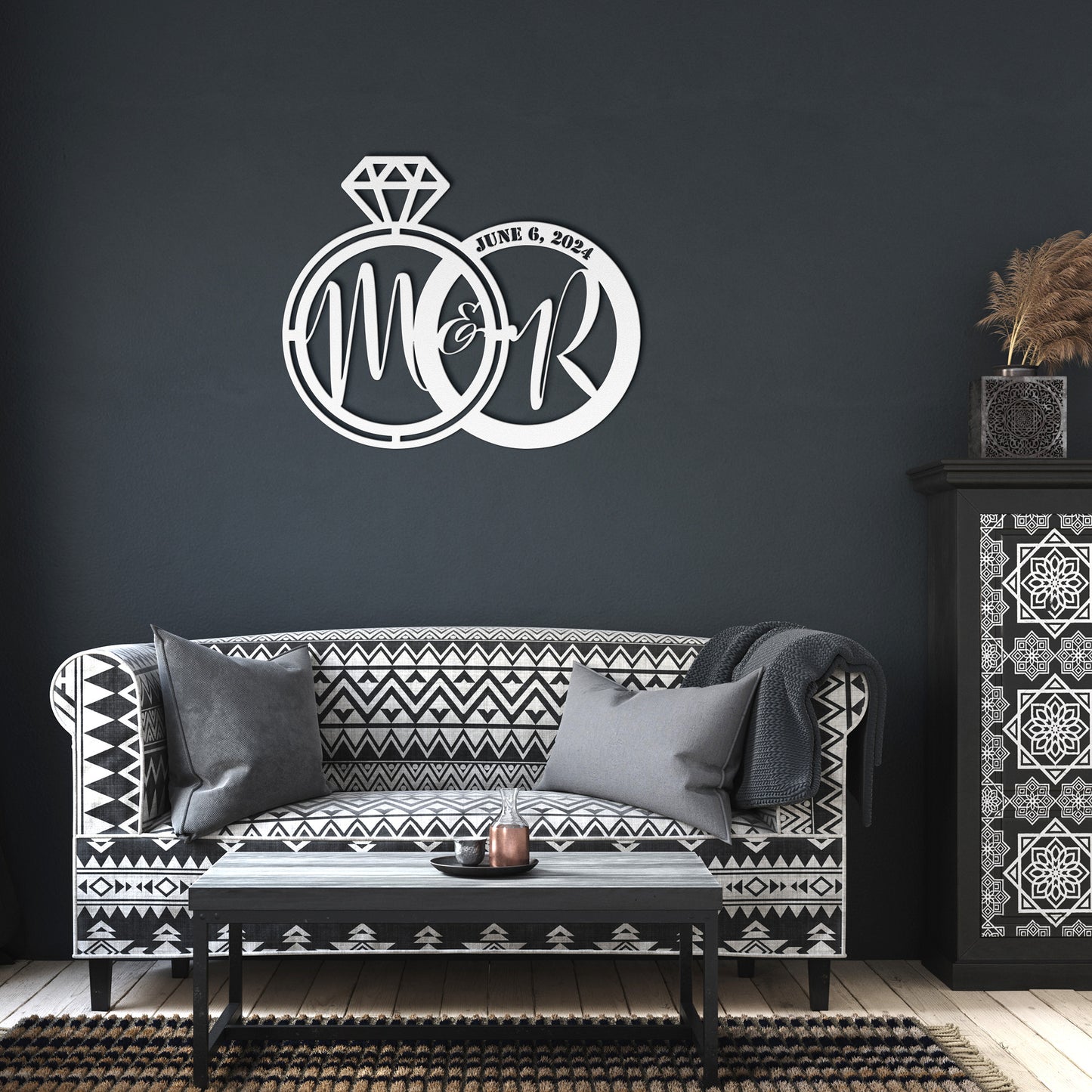 Joined Wedding Rings & Date - Country Proud USA