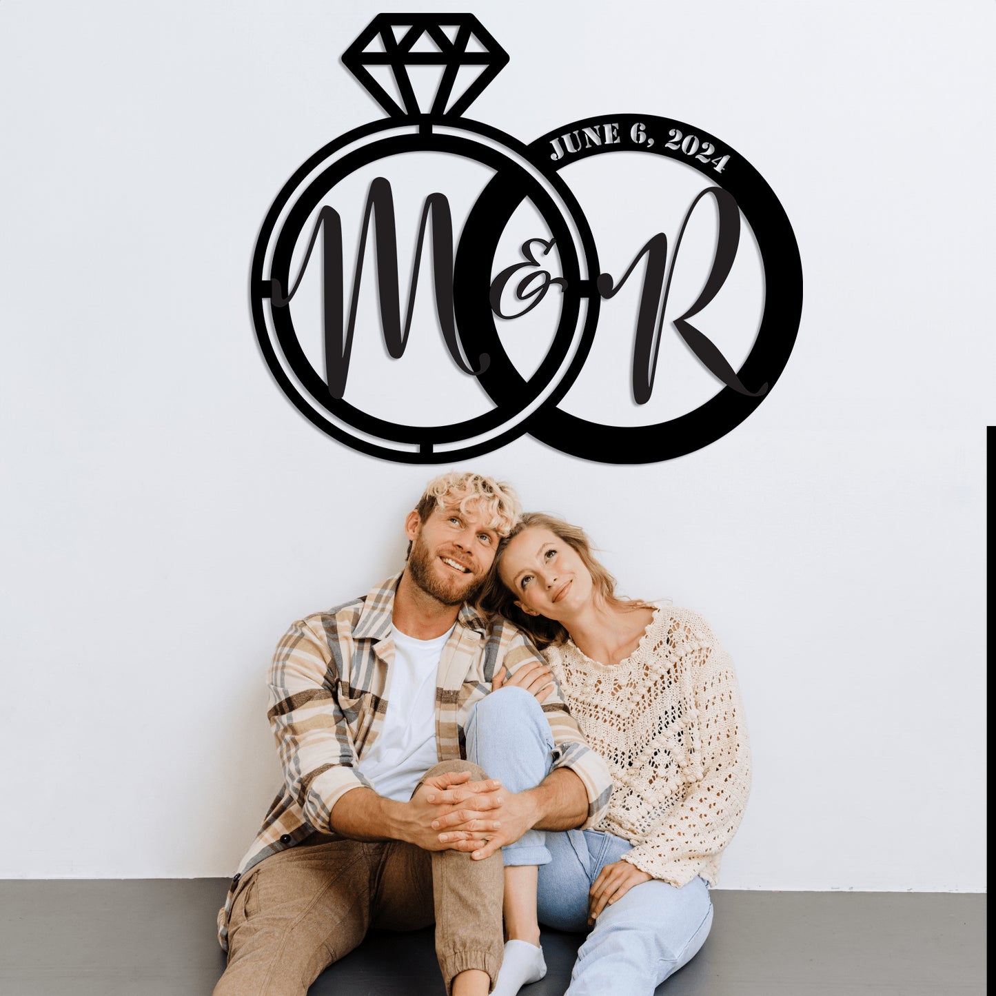 Joined Wedding Rings & Date Metal Wall Art