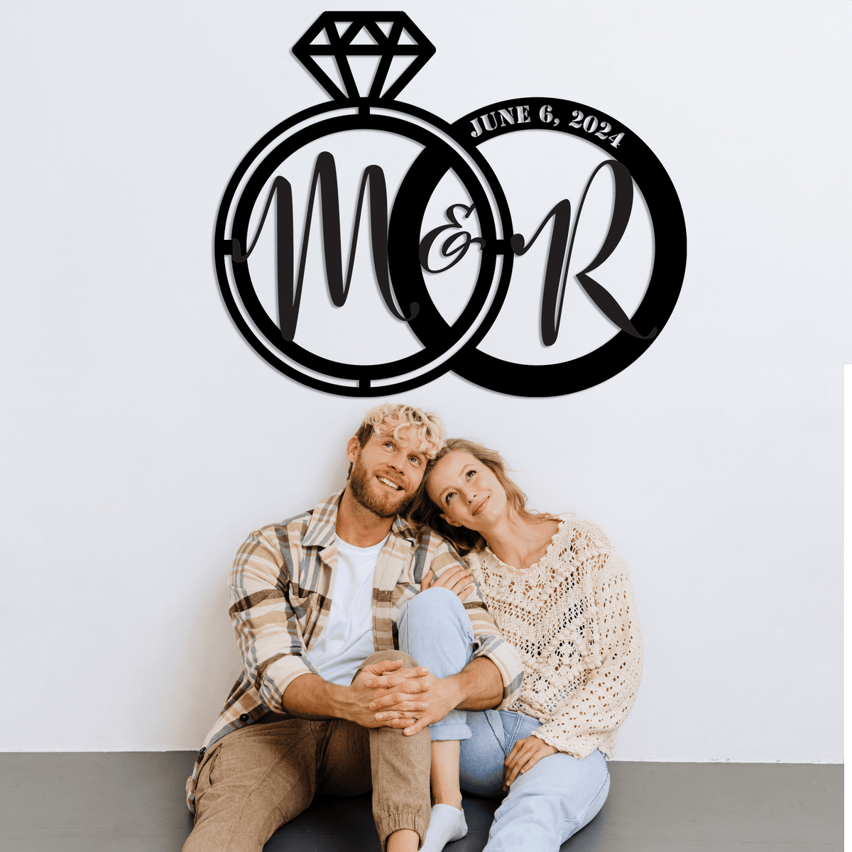 Joined Wedding Rings & Date Metal Wall Art