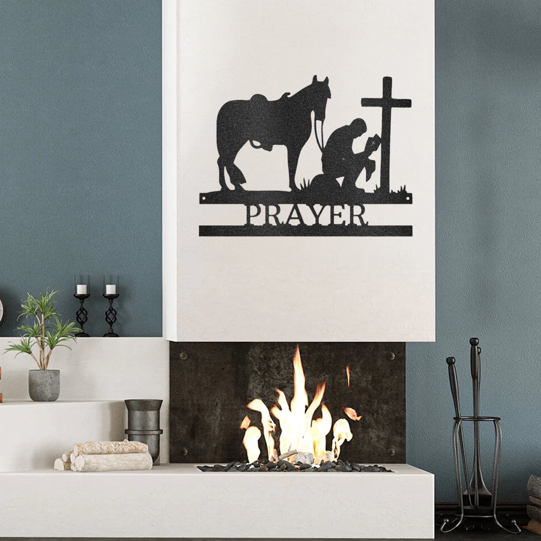 Kneeling Cowboy Prayer Monogram Metal Wall Art