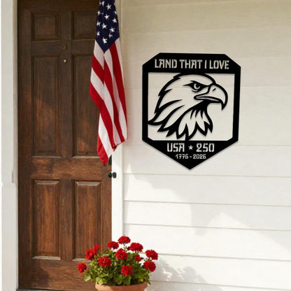 Decorative sign with an American eagle Land that I love tex