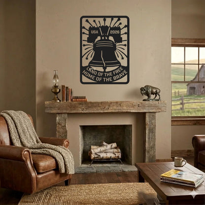 Living room with a fireplace, leather chair, and wall art.