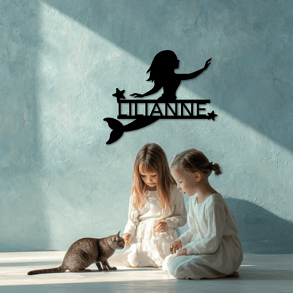 Personalized Mermaid & Stars Metal Wall Art