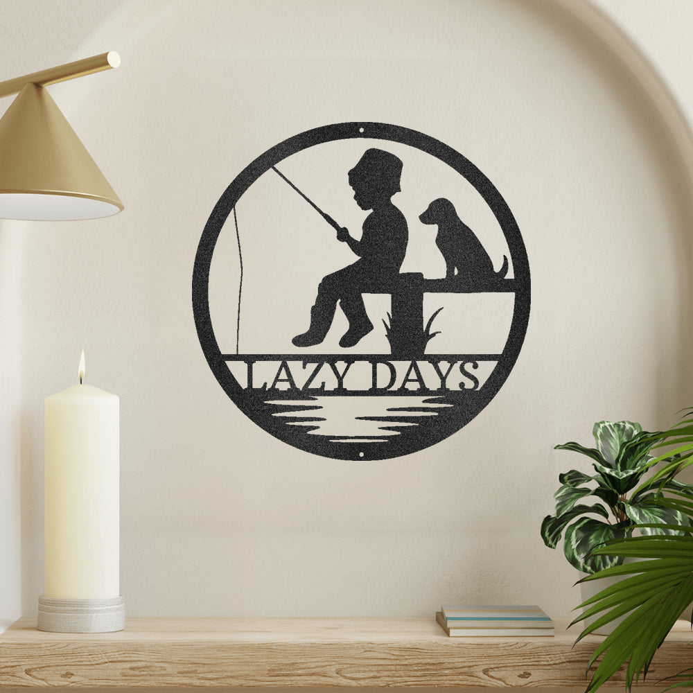 Little Fisher & Dog Monogram Metal Wall Art