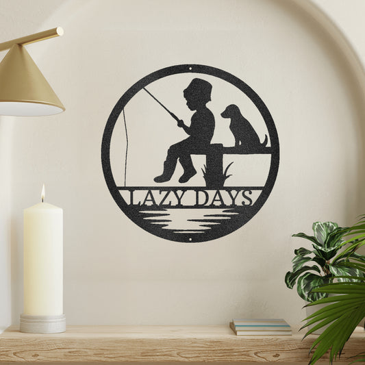 Little Fisher & Dog Monogram Metal Wall Art